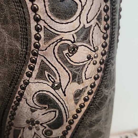 Corral Womens Black/Gray Boots Size 9 Dusky Floral Overlay Crystals & Studs - Picture 4 of 17